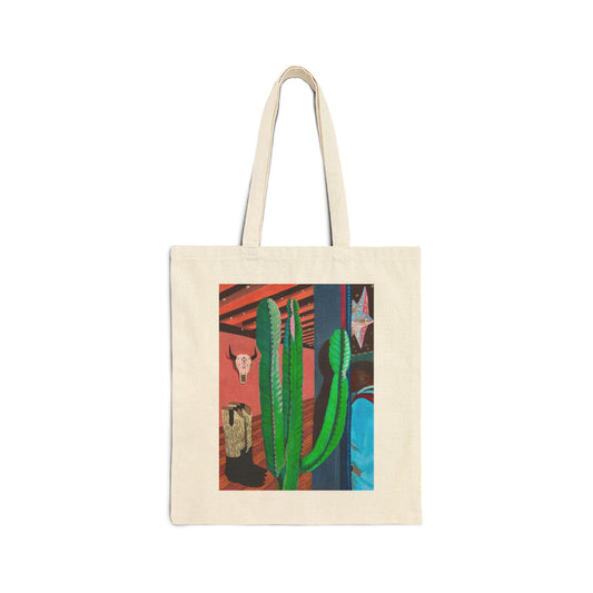 Desert Cactus Illustration Tote Bag | Southwestern Plant Art Cotton Canvas