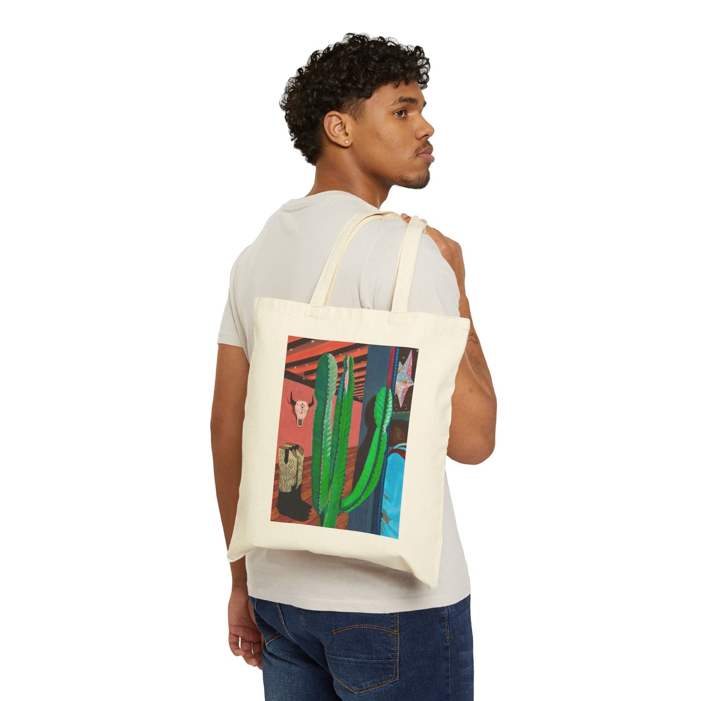 Desert Cactus Illustration Tote Bag | Southwestern Plant Art Cotton Canvas