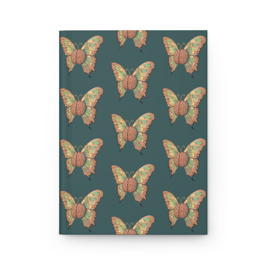 Teal Butterfly Brain Hardcover Notebook