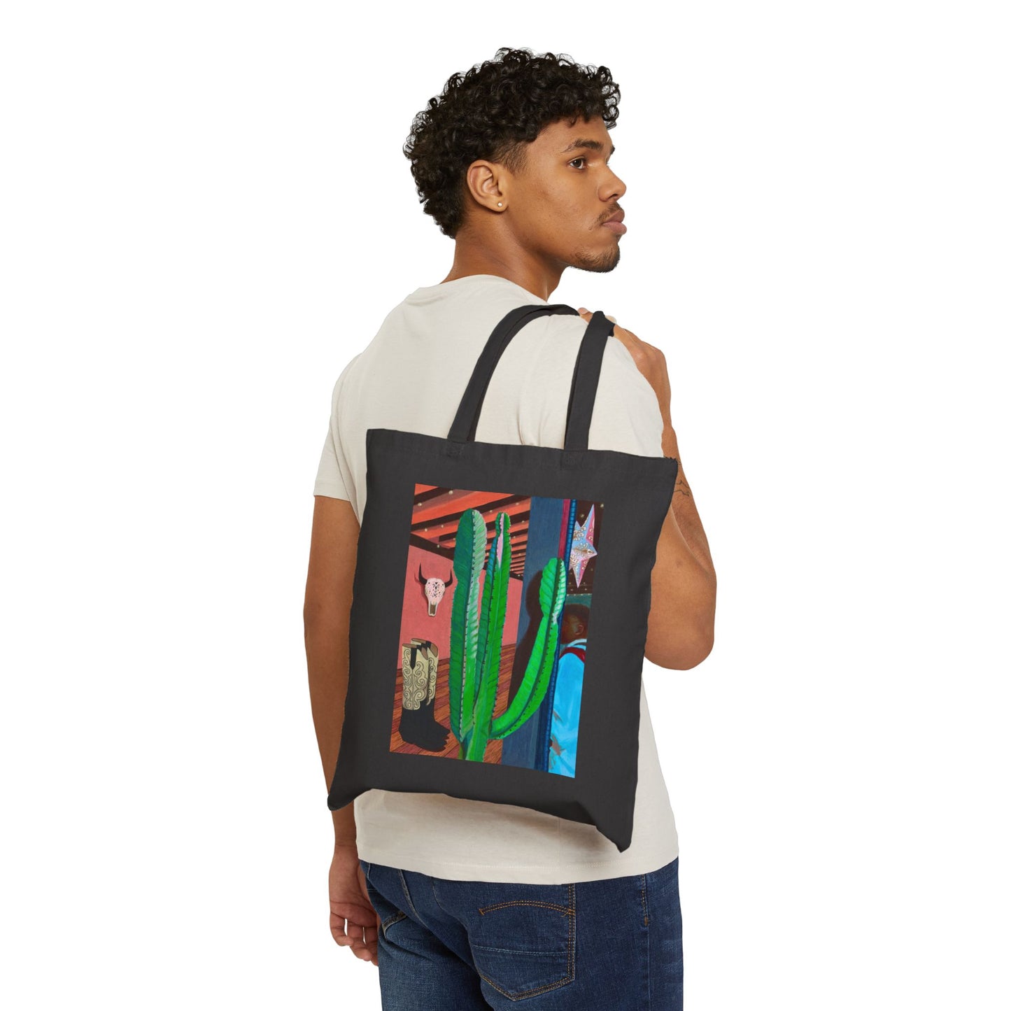 Desert Cactus Illustration Tote Bag | Southwestern Plant Art Cotton Canvas