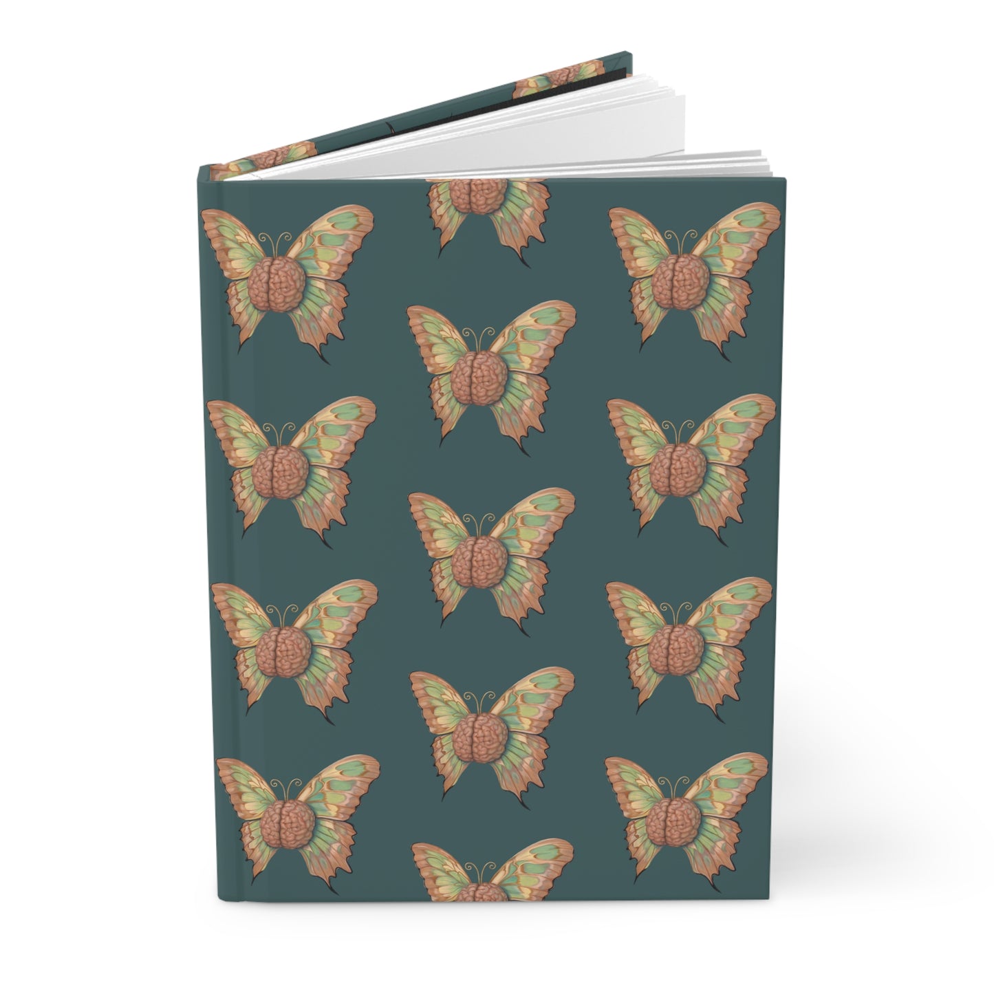 Teal Butterfly Brain Hardcover Notebook